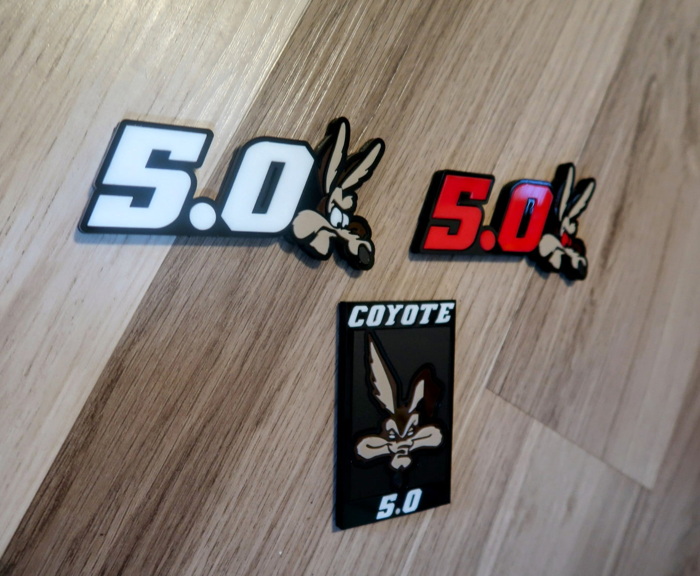Coyote 5.0 set. With custom text. Includes all 3 badges.