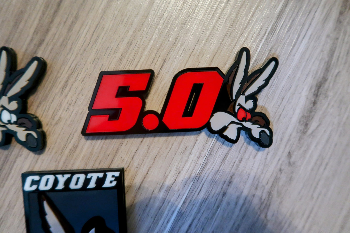 Coyote 5.0 set. With custom text. Includes all 3 badges.