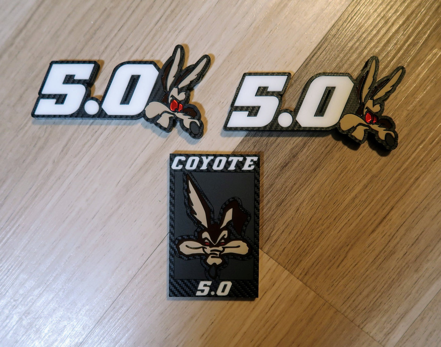 Coyote 5.0 set. With custom text. Includes all 3 badges.