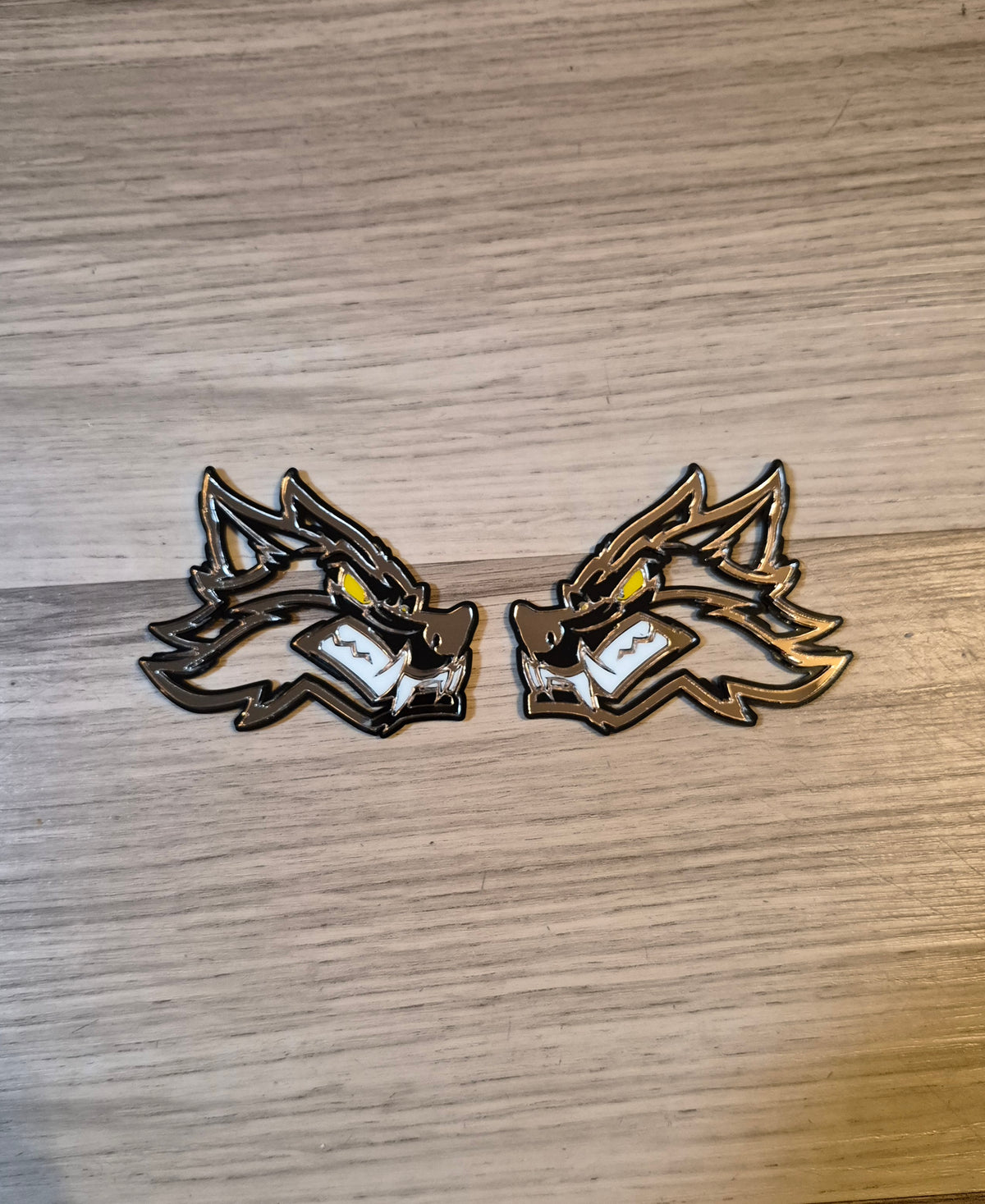 Cartoon Wolf badges. Includes 2