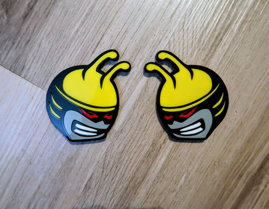 Bee head car badges, 5 color customize-able. 2 included.