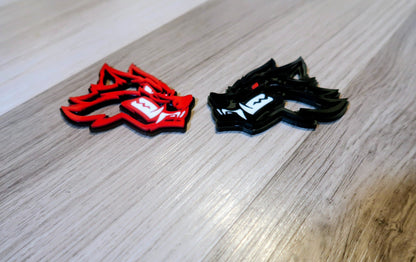 Cartoon Wolf badges. Includes 2