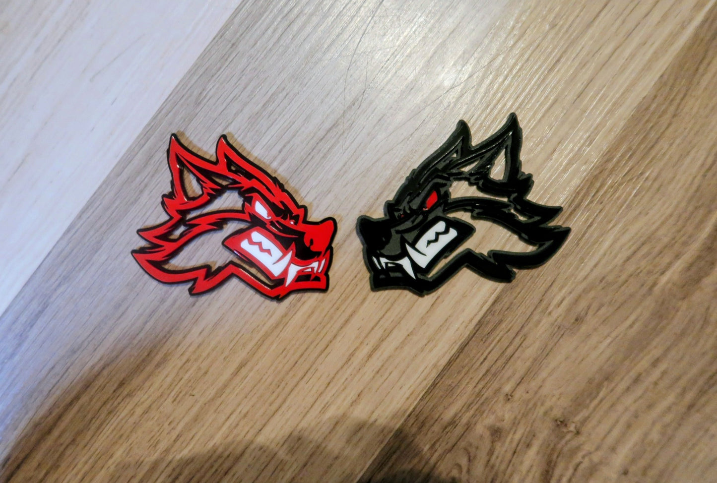 Cartoon Wolf badges. Includes 2