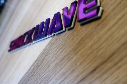 Shockwave text badge. Individual letters with outline.
