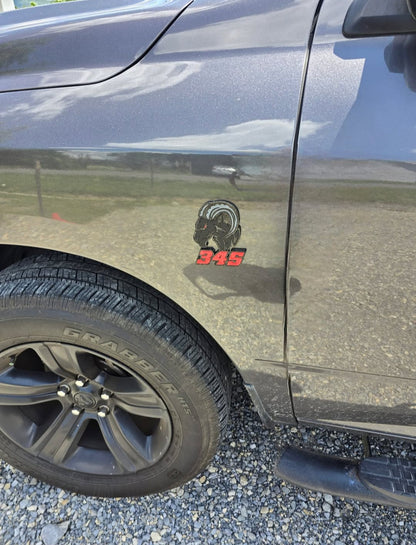 345,392 Agressive Ram Fender badges. Includes 2.