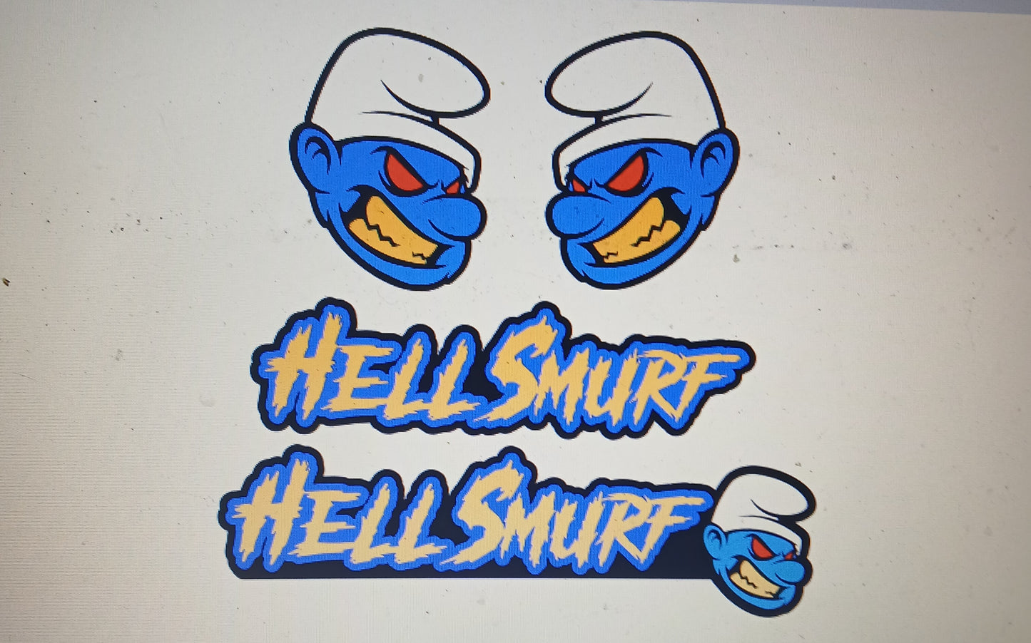 Possessed Smurf badges. Set of 4.