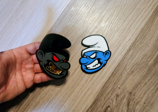 Possessed Smurf badges. Includes 2