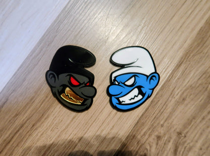 Possessed Smurf badges. Includes 2