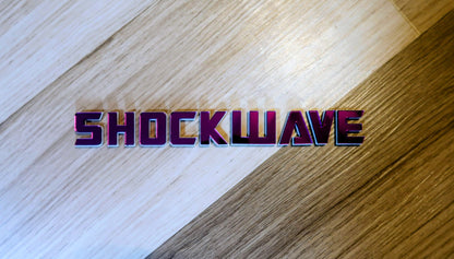 Shockwave text badge. Individual letters with outline.