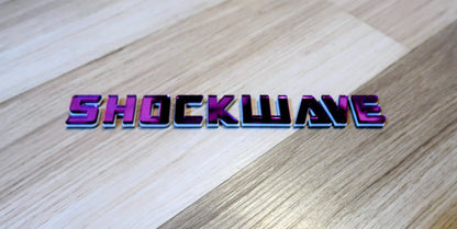 Shockwave text badge. Individual letters with outline.
