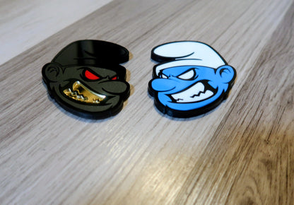 Possessed Smurf badges. Includes 2