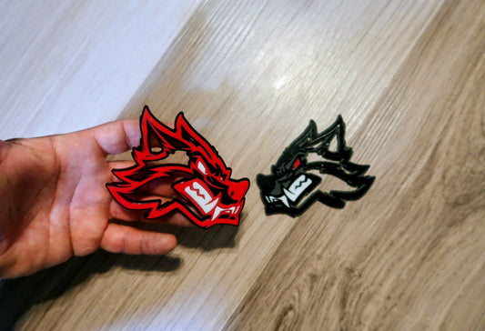 Cartoon Wolf badges. Includes 2