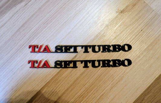T/A SFI TURBO badges. Includes 2