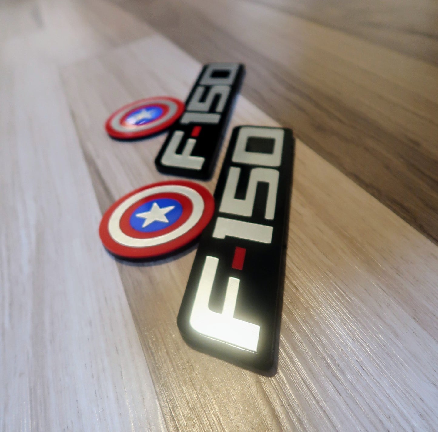 Captain America F-150 badges. Includes 2.